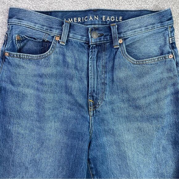 American Eagle Jeans Men's 30X27 Blue Baggy Straight Mid-Rise Dark Wash Denim - Picture 2 of 12